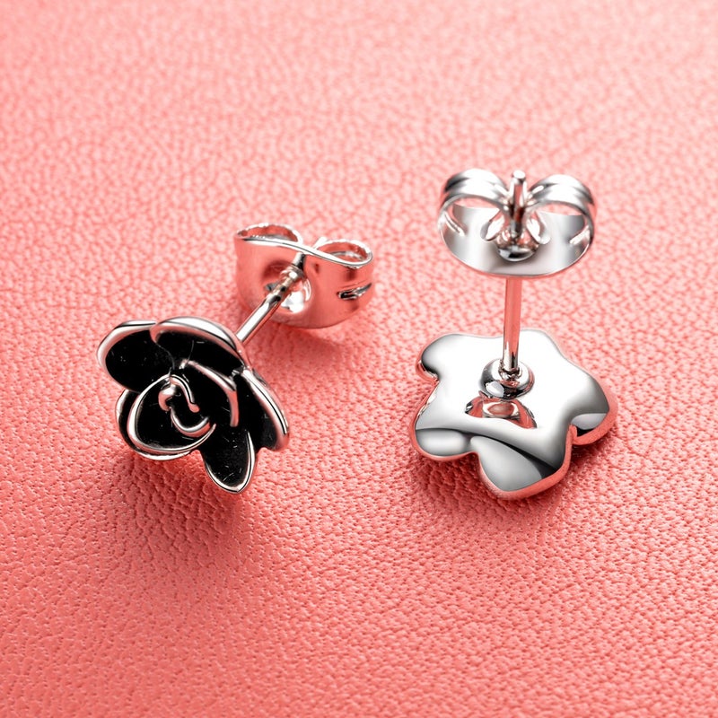 AllenCOCO Rose Flower Stud Earrings for Sensitive Ears Hypoallergenic, Cute Gold And Silver Ear Studs for Women Jewelry Gifts, Nickel Free Earrings - Image 2